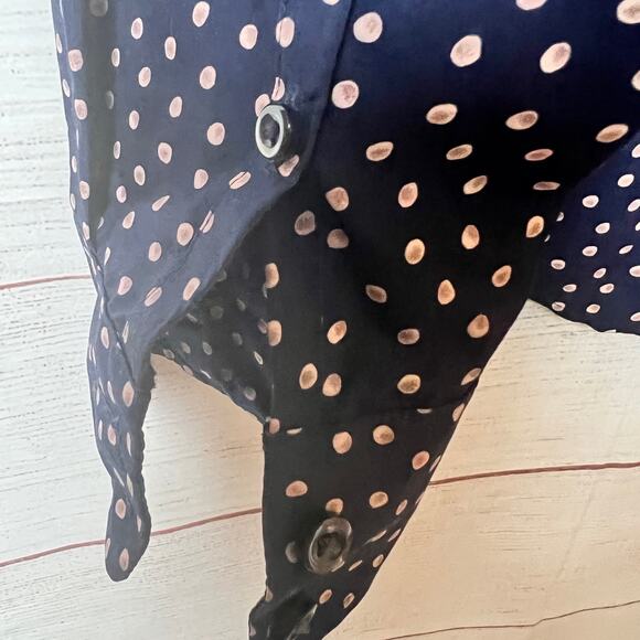 Lands' End Women's Long  Polka Dot Sleeve Button Front Shirt Sz 12 - Picture 6 of 11